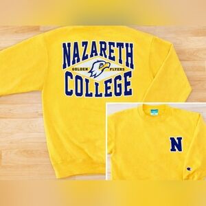 Champion Nazareth College Mustard Yellow Pullover Crewneck Sweater, Medium
